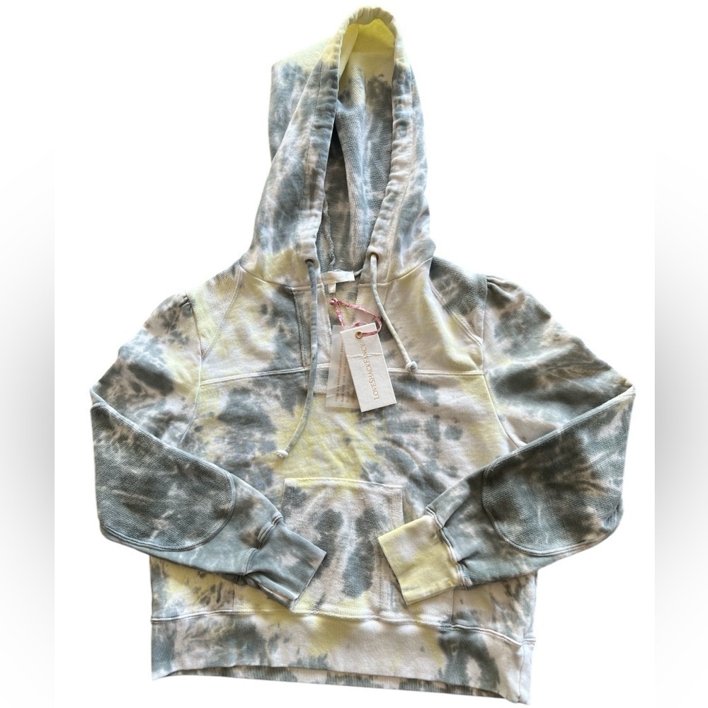 LoveShackFancy Size S Yellow Grey Hoodie Tie-Dye Pullover Sweatshirt